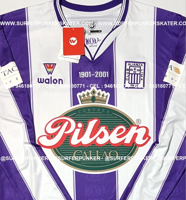 2001 - CAMISETA ALIANZA LIMA BLANQUIMORADA CENTENARIO 1901 - 2001 - Imagen 6